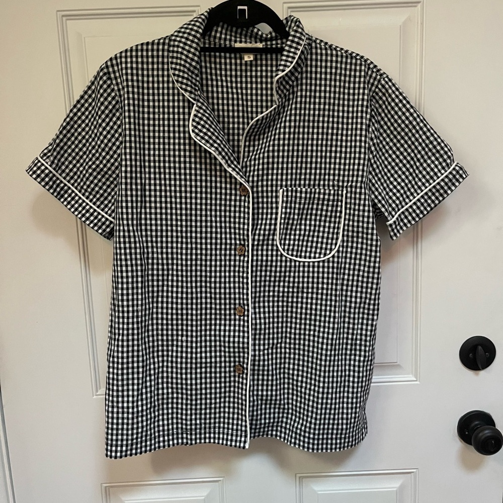 POL gingham collared pajama‎ top wooden button detail size small